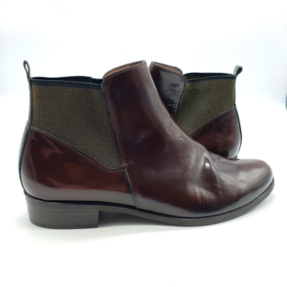 Wonders Women Eu 39 High Shine Leather Chelsea Boots Raisin Brown Metallic Panel